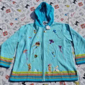 Vintage Storybook Knits Hooded Kids Flying Kites Sweater XXL NWT